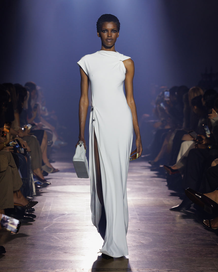 (SS26 PRE-ORDER) RELIC CHARMS MAXI SLIT DRESS - WHITE