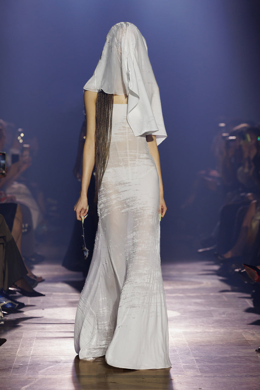 (SS26 PRE-ORDER) CORSETED GLITCH GOWN - WHITE SHEER