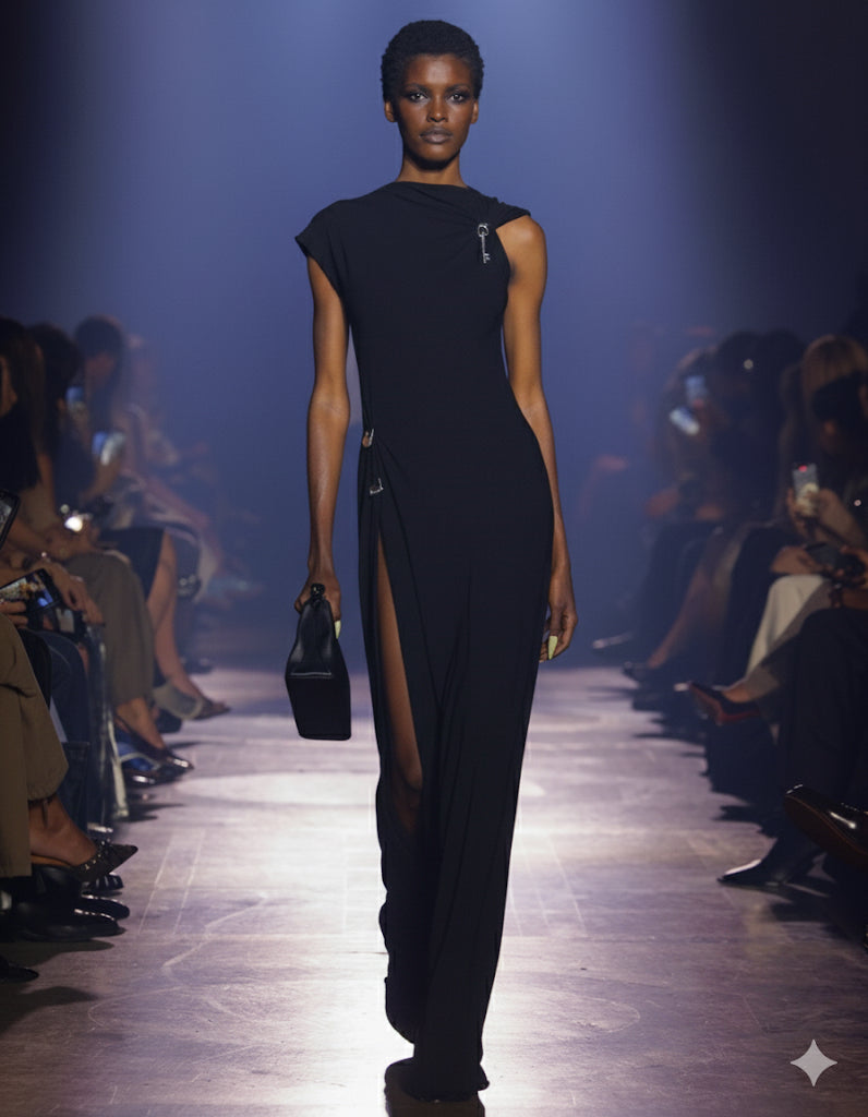 (SS26 PRE-ORDER) RELIC CHARMS MAXI SLIT DRESS - BLACK
