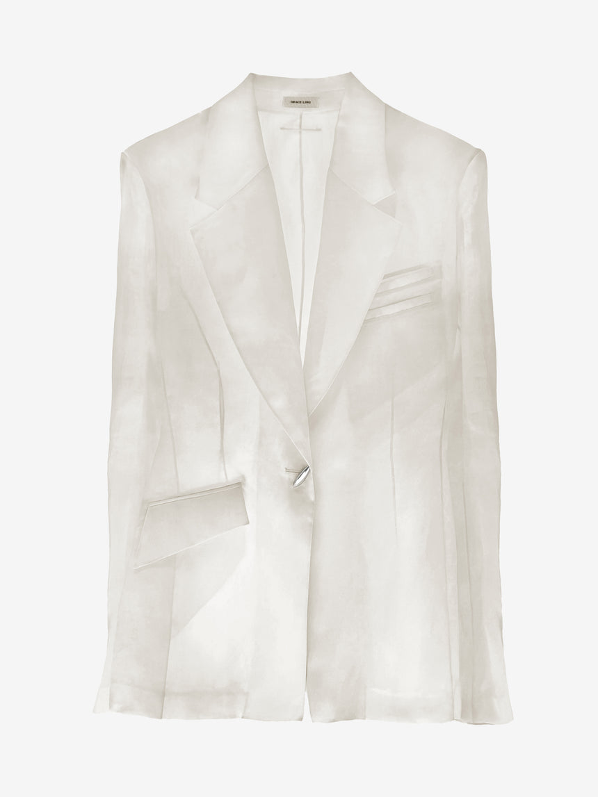 TAILORED BLAZER IN SILK ORGANZA - IVORY (Pre-Order)