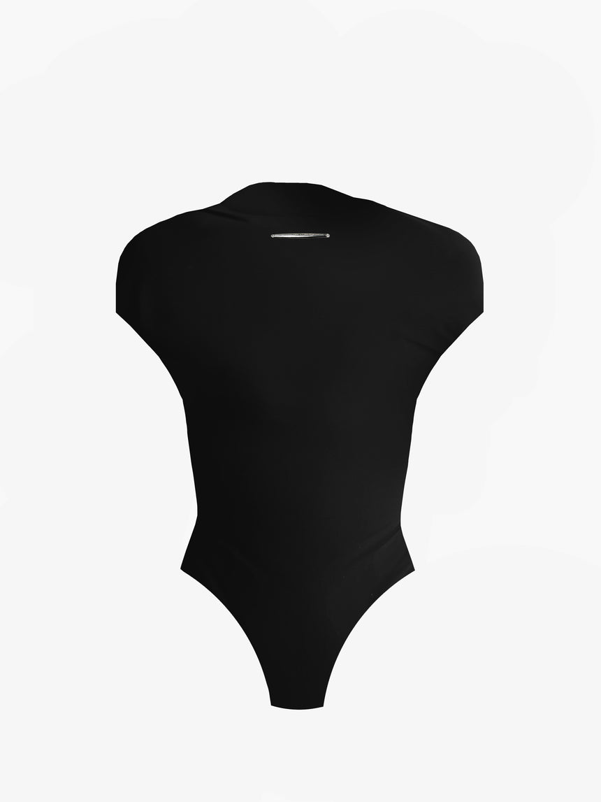 (SS26 PRE-ORDER) LOGO TAG SEMI-MOCK NECK TOP BODYSUIT - BLACK