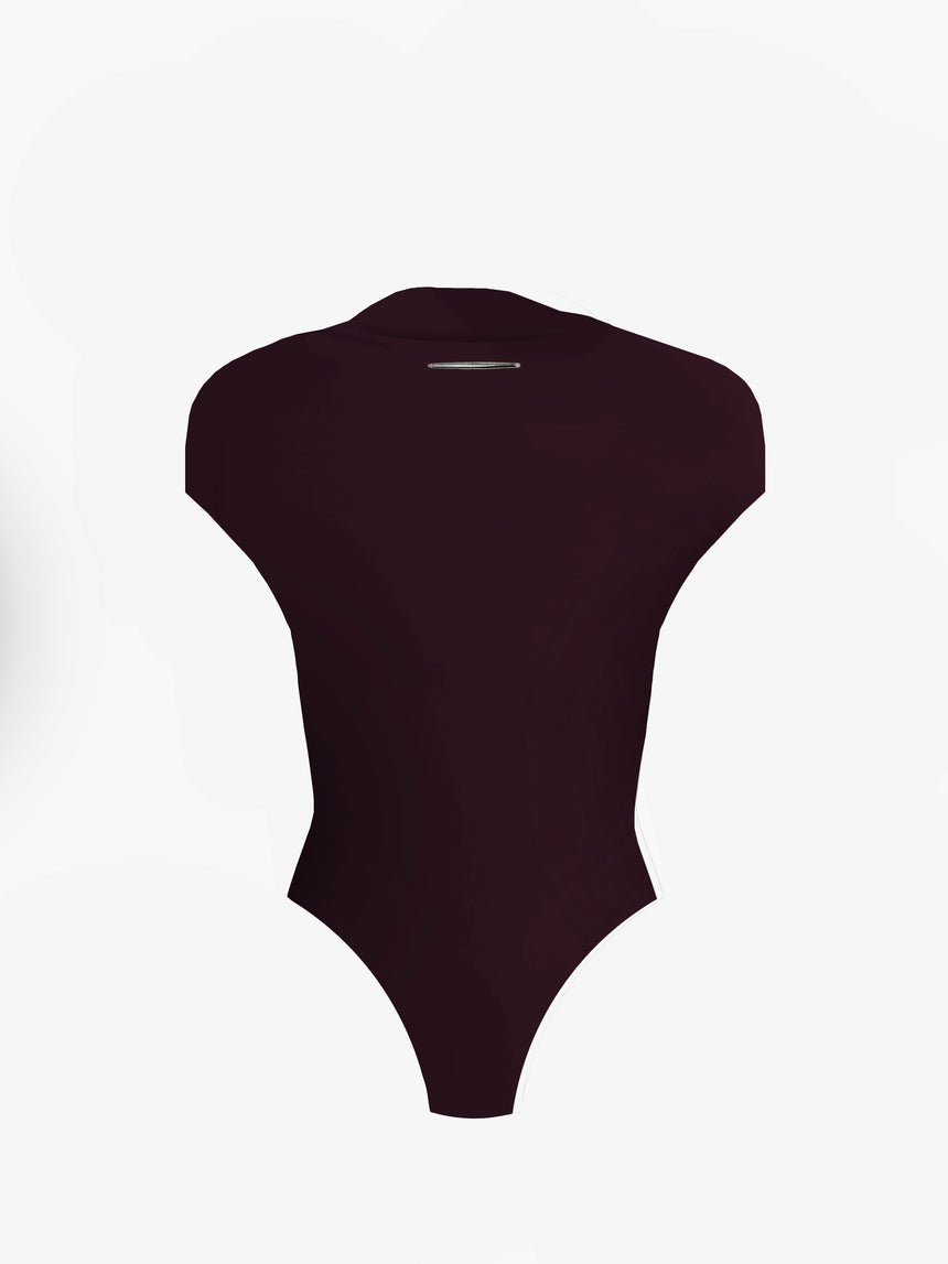 (SS26 PRE-ORDER) LOGO TAG SEMI-MOCK NECK TOP BODYSUIT - BURGUNDY