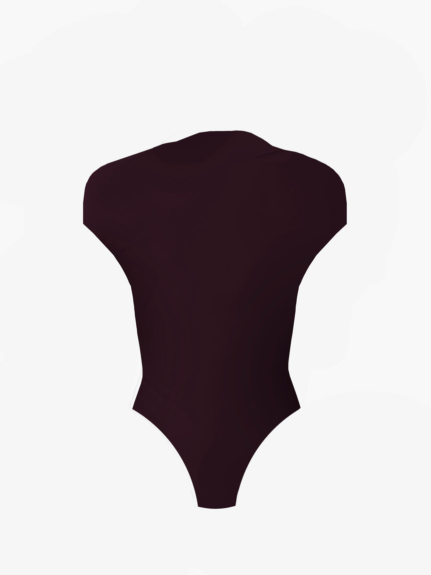 (SS26 PRE-ORDER) LOGO TAG SEMI-MOCK NECK TOP BODYSUIT - BURGUNDY