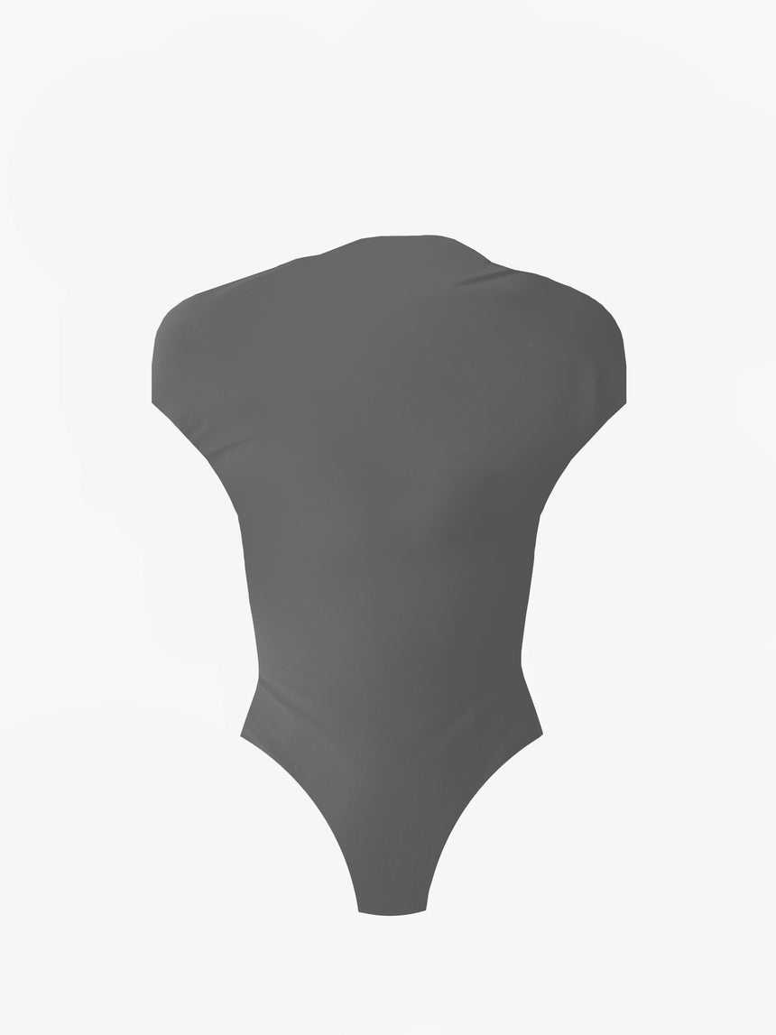 (SS26 PRE-ORDER) LOGO TAG SEMI-MOCK NECK TOP BODYSUIT - GREY