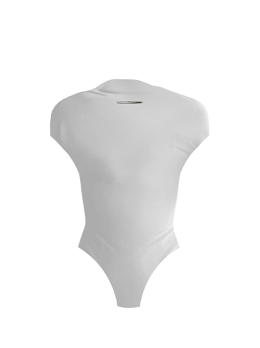 (SS26 PRE-ORDER) LOGO TAG SEMI-MOCK NECK TOP BODYSUIT - WHITE