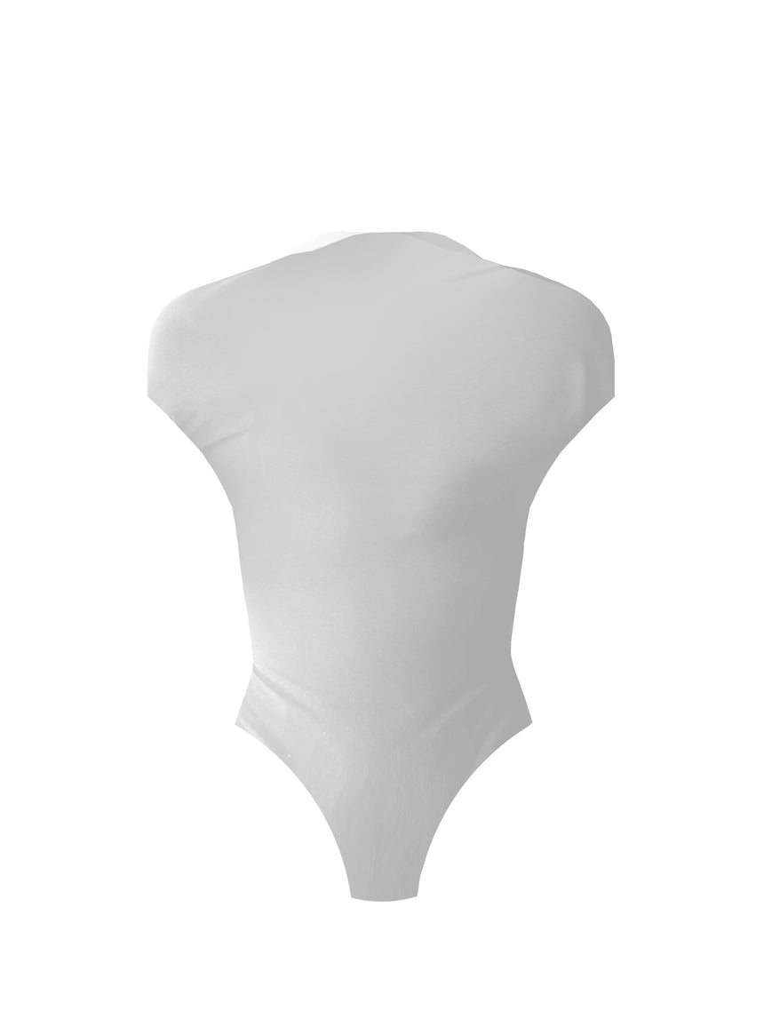 (SS26 PRE-ORDER) LOGO TAG SEMI-MOCK NECK TOP BODYSUIT - WHITE