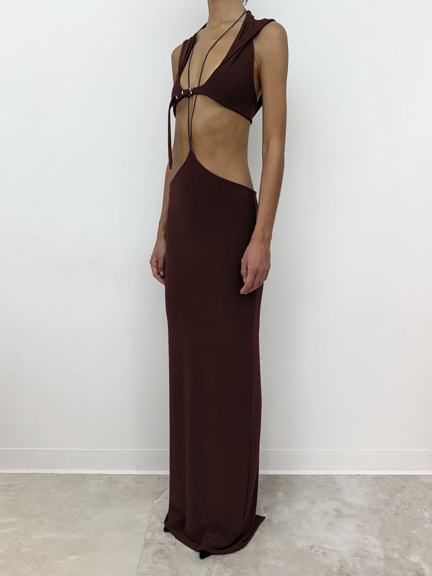 (SS26 PRE-ORDER) LOGO TAG TIE PILLAR SKIRT - BURGUNDY