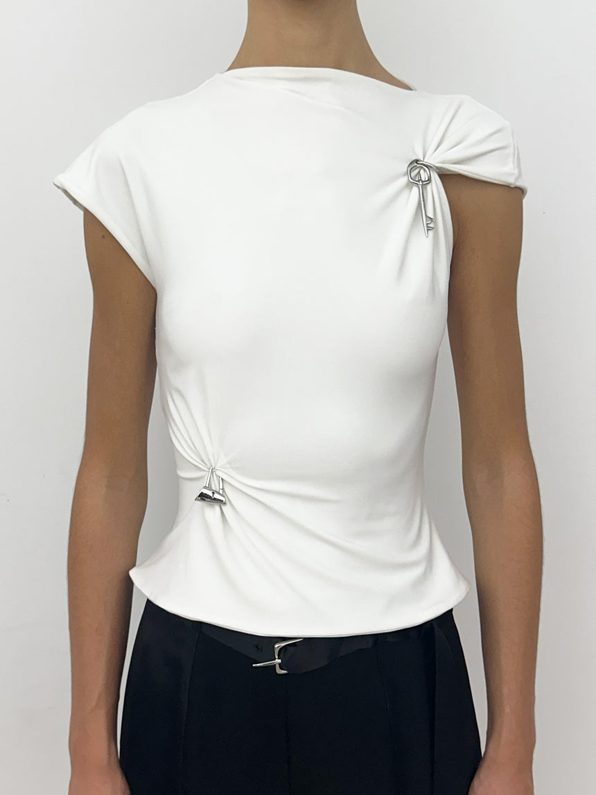 (SS26 PRE-ORDER) RELIC CHARMS MOCK NECK TOP - WHITE