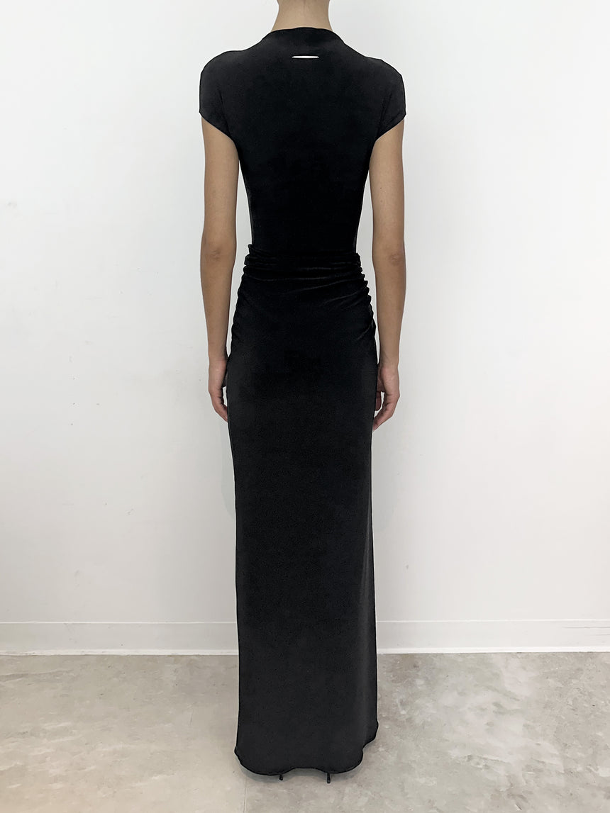 (SS26 PRE-ORDER) RELIC CHARMS DRAPED MAXI SKIRT - BLACK