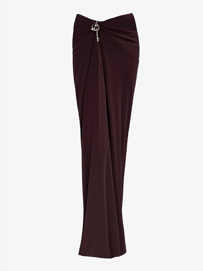 (SS26 PRE-ORDER) RELIC CHARMS DRAPED MAXI SKIRT - BURGUNDY