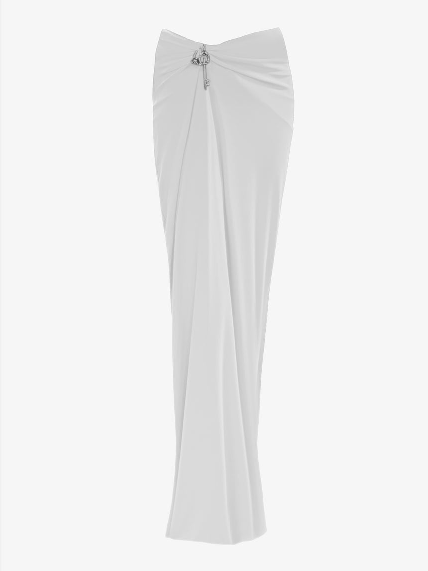 (SS26 PRE-ORDER) RELIC CHARMS DRAPED MAXI SKIRT - WHITE