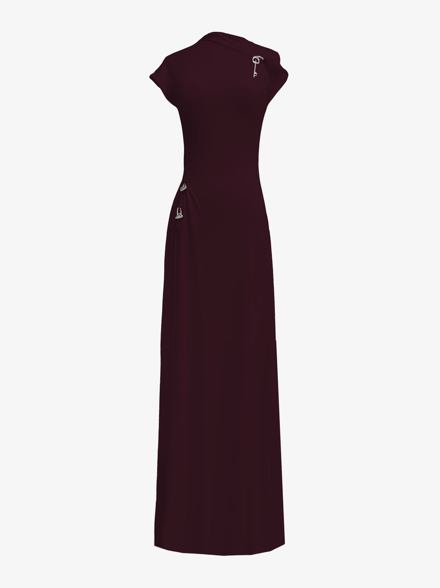 (SS26 PRE-ORDER) RELIC CHARMS MAXI SLIT DRESS - BURGUNDY