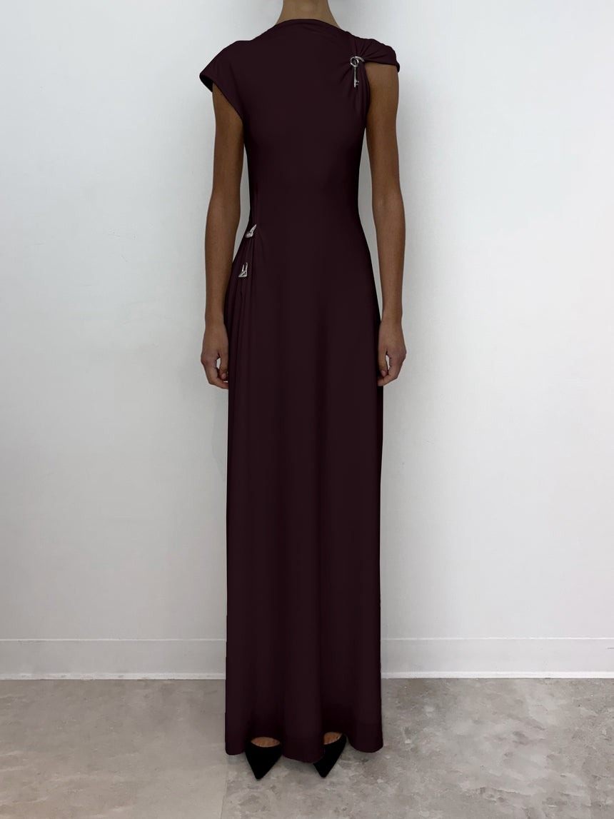 (SS26 PRE-ORDER) RELIC CHARMS MAXI SLIT DRESS - BURGUNDY