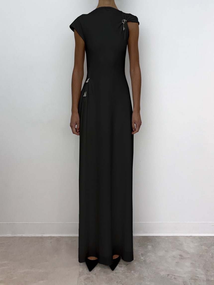 (SS26 PRE-ORDER) RELIC CHARMS MAXI SLIT DRESS - BLACK