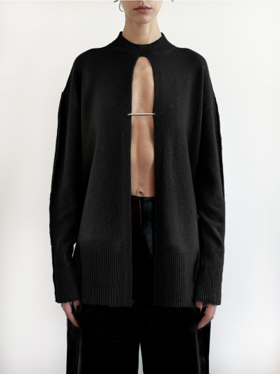 (FW25 Pre-order) CASHMERE VERTEBRAE OVERSIZED SWEATER - BLACK
