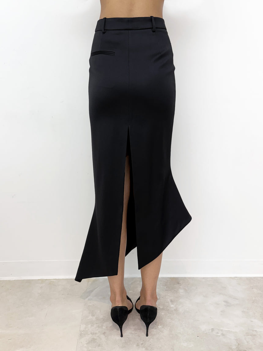 (SS26 PRE-ORDER) TAILORED ANGULAR MIDI SKIRT - BLACK