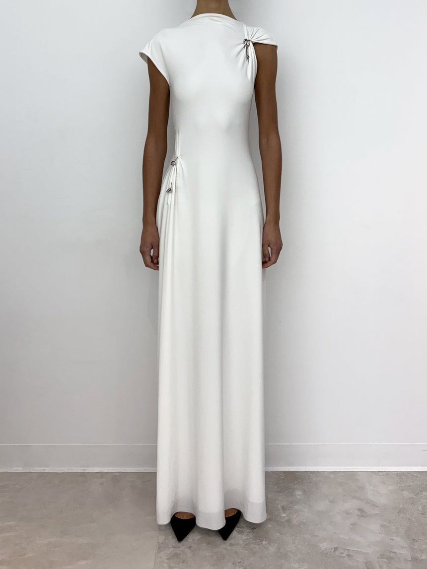 (SS26 PRE-ORDER) RELIC CHARMS MAXI SLIT DRESS - WHITE