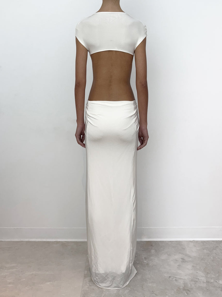 (SS26 PRE-ORDER) RELIC CHARMS BELT CINCHED MAXI DRESS - WHITE