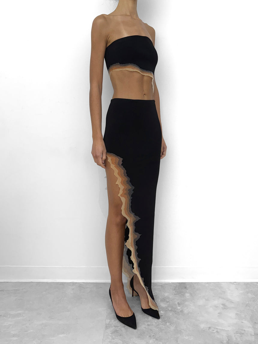 FLAME SLIT MAXI SKIRT - BLACK