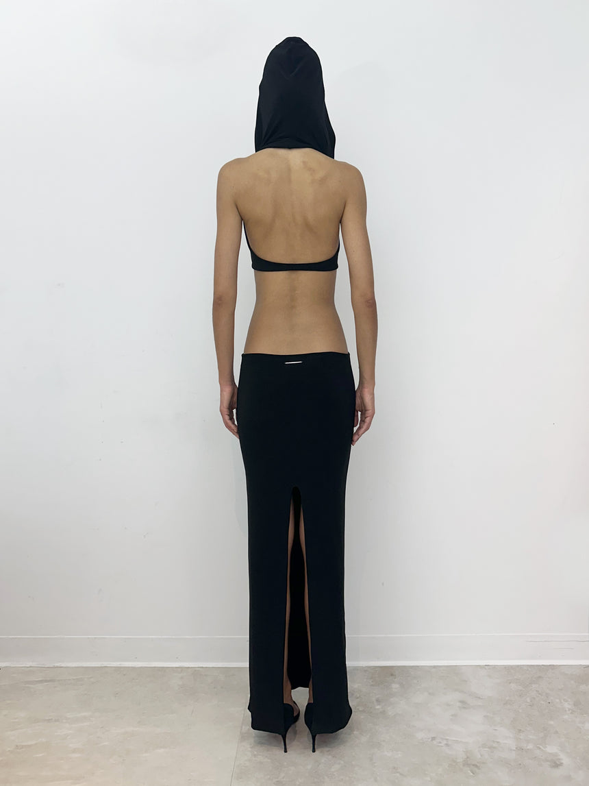 (SS26 PRE-ORDER) BELTED HOOD BRALETTE - BLACK