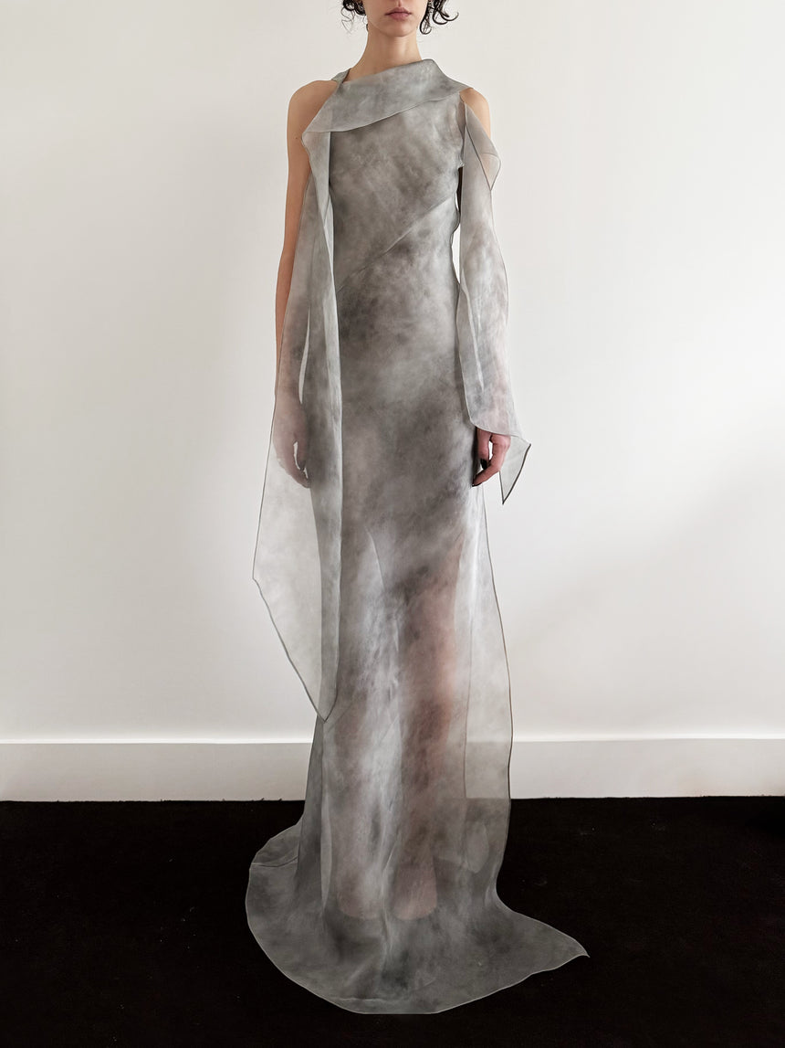 (FW25 Pre-order) SILK BIAS SCARF MAXI DRESS - FOG GREY