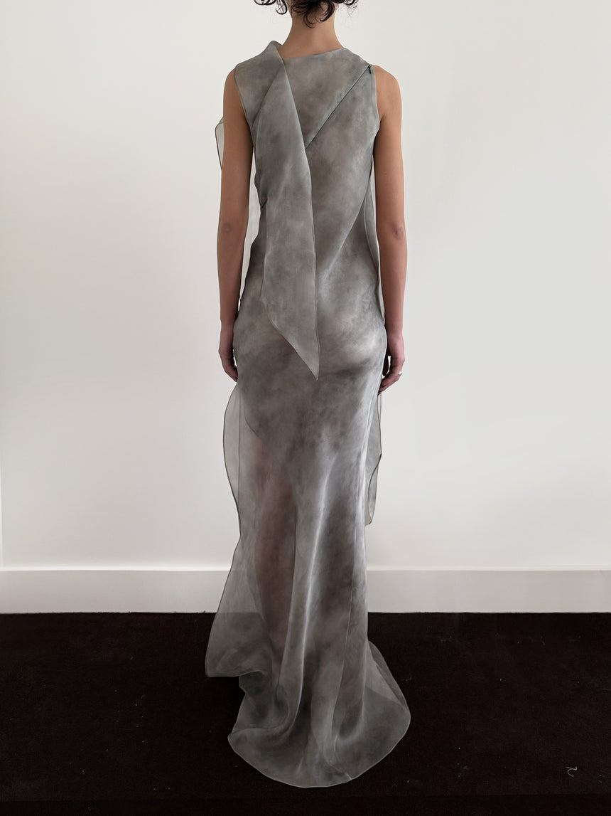 (FW25 Pre-order) SILK BIAS SCARF MAXI DRESS - FOG GREY