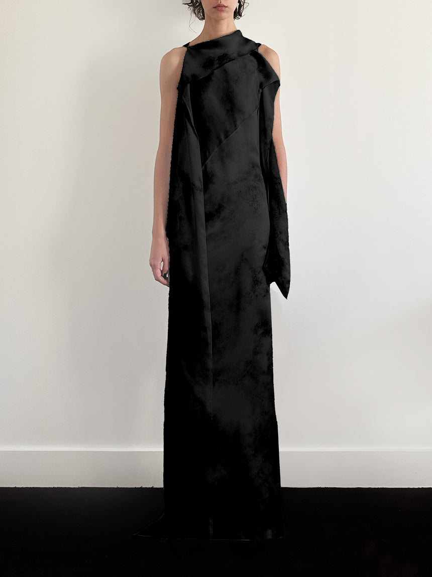 SILK BIAS SCARF MAXI DRESS - BLACK