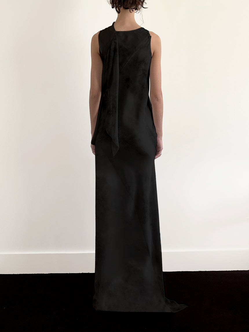 SILK BIAS SCARF MAXI DRESS - BLACK