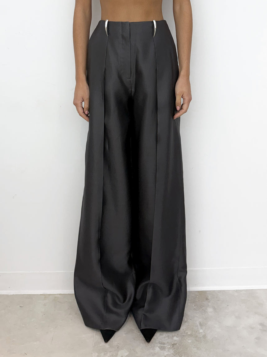 (SS26 PRE-ORDER) CLAW BELT LOOP TAILORED TROUSERS - (WOOL-SILK) DARK GREY