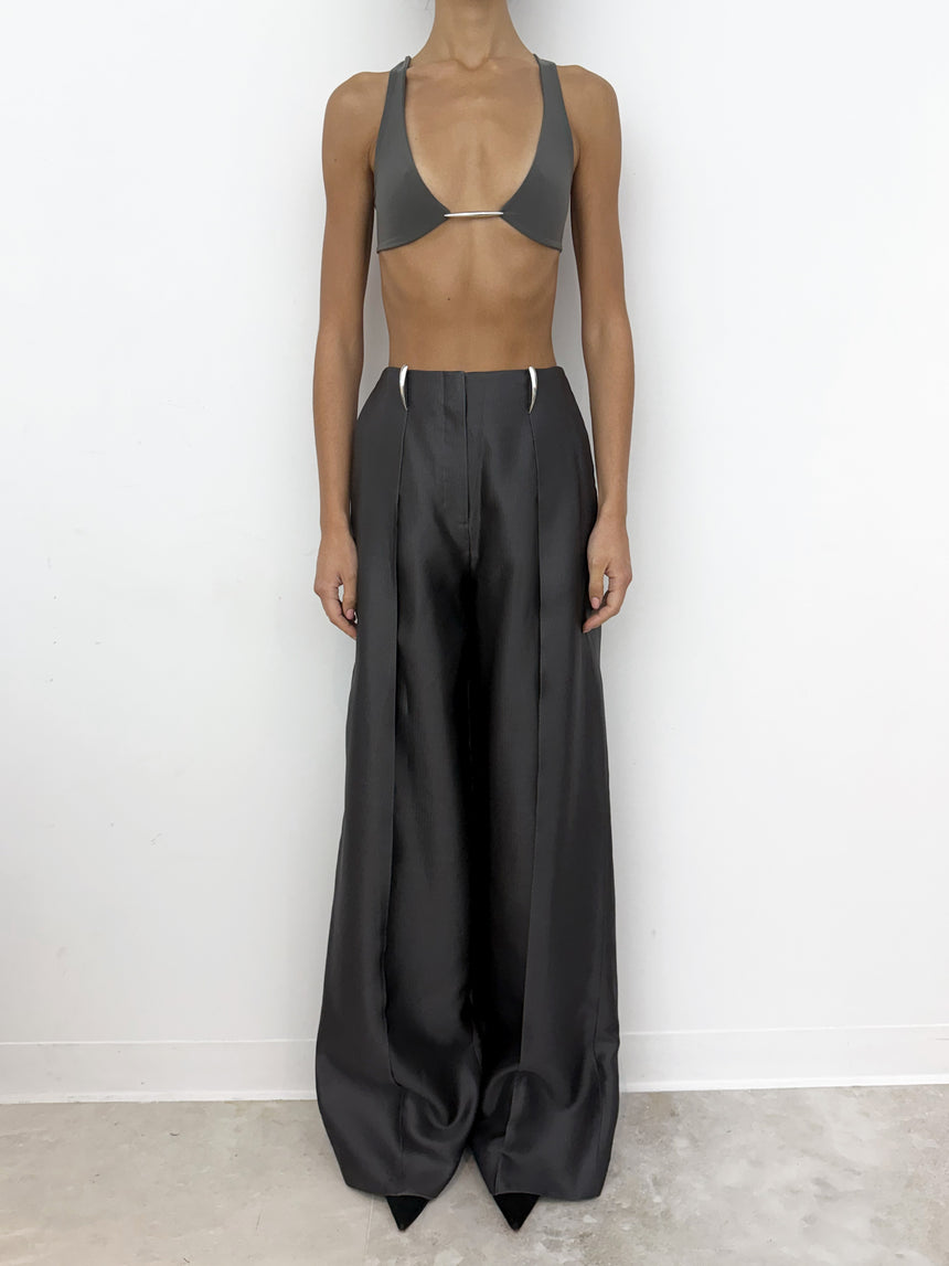 (SS26 PRE-ORDER) CLAW BELT LOOP TAILORED TROUSERS - (WOOL-SILK) DARK GREY