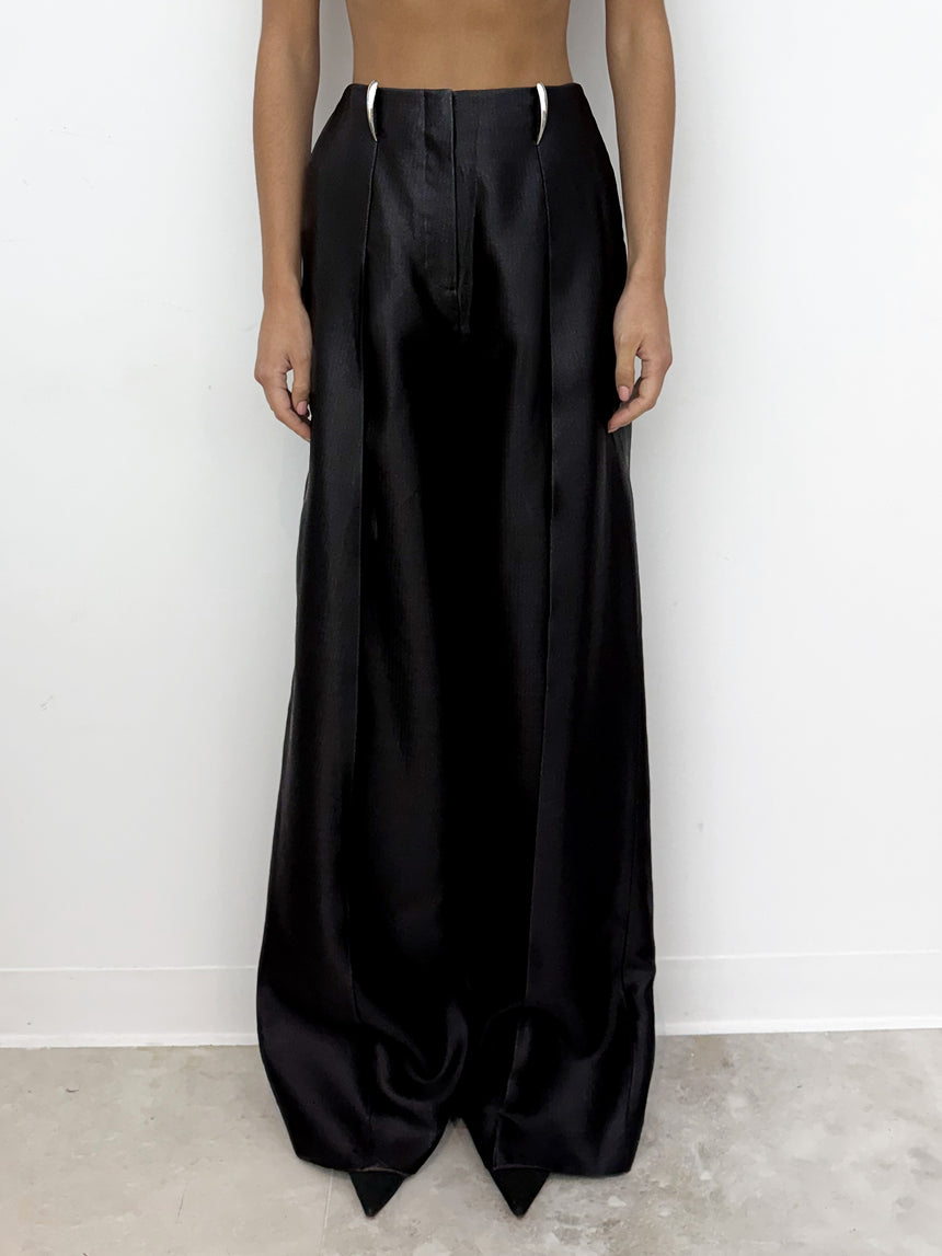 (SS26 PRE-ORDER) CLAW BELT LOOP TAILORED TROUSERS - (LUX SHINE VISCOSE) BLACK
