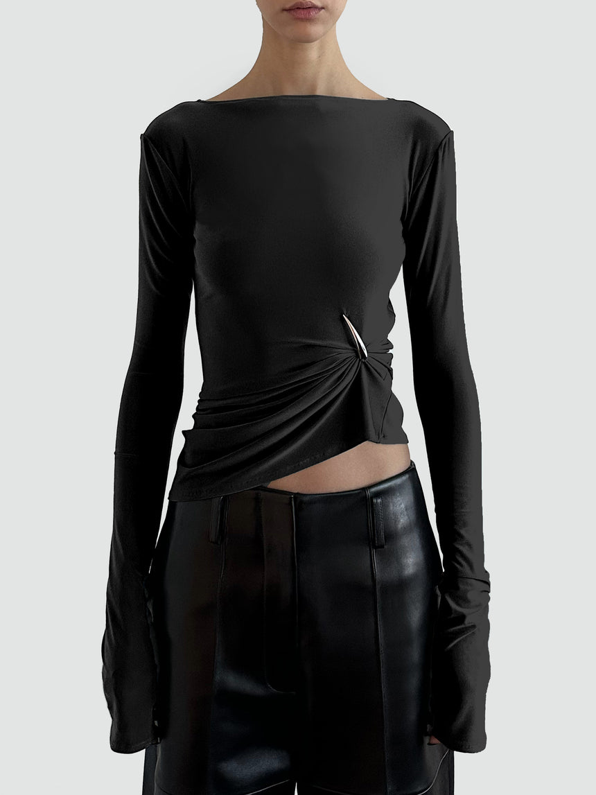 (FW25 Pre-order) CLAW DRAPED LONG SLEEVE TOP - BLACK