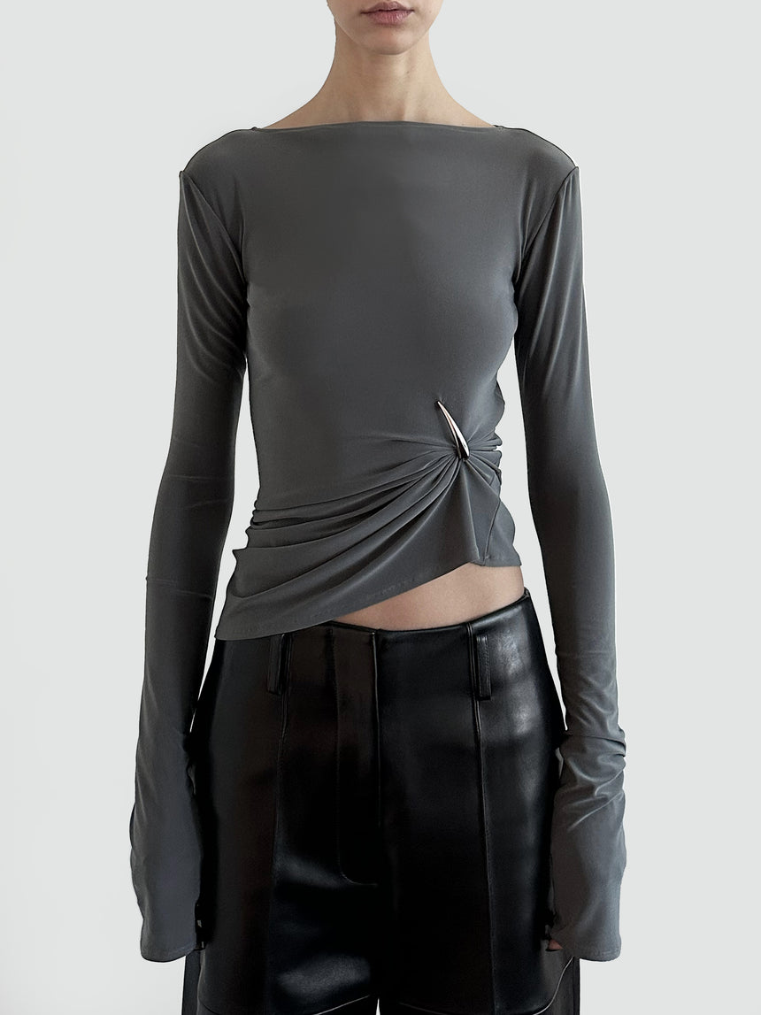 (FW25 Pre-order) CLAW DRAPED LONG SLEEVE TOP - GREY
