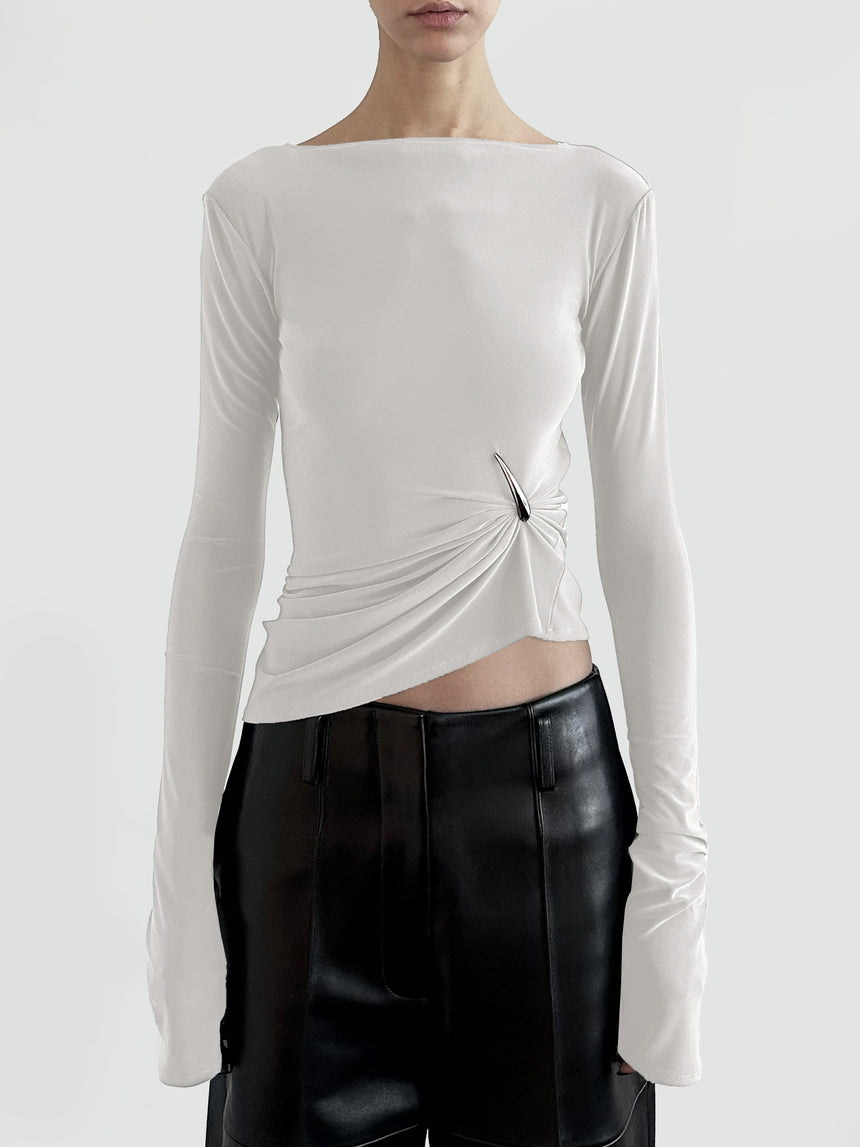 (FW25 Pre-order) CLAW DRAPED LONG SLEEVE TOP - WHITE
