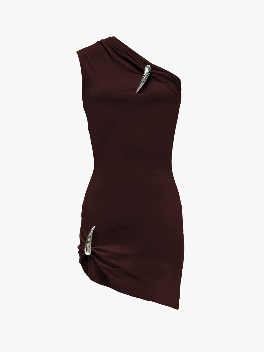 CLAW ONE SHOULDER MINI DRESS - BURGUNDY FR34 (XS) CLAW ONE SHOULDER MINI DRESS - BURGUNDY FR34 (XS)