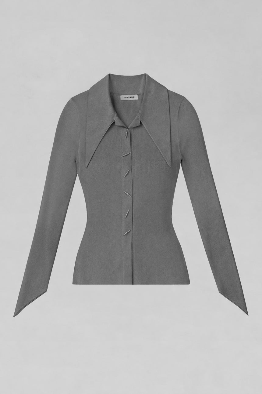 (SS26 PRE-ORDER) ANGULAR RIBBED-KNIT STITCHES TOP - SILVER