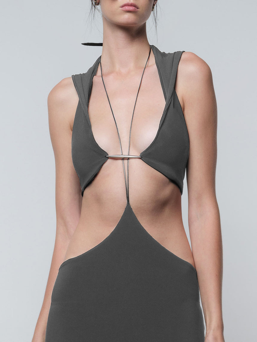 VERTEBRAE HALTER HOOD BRALETTE - GREY