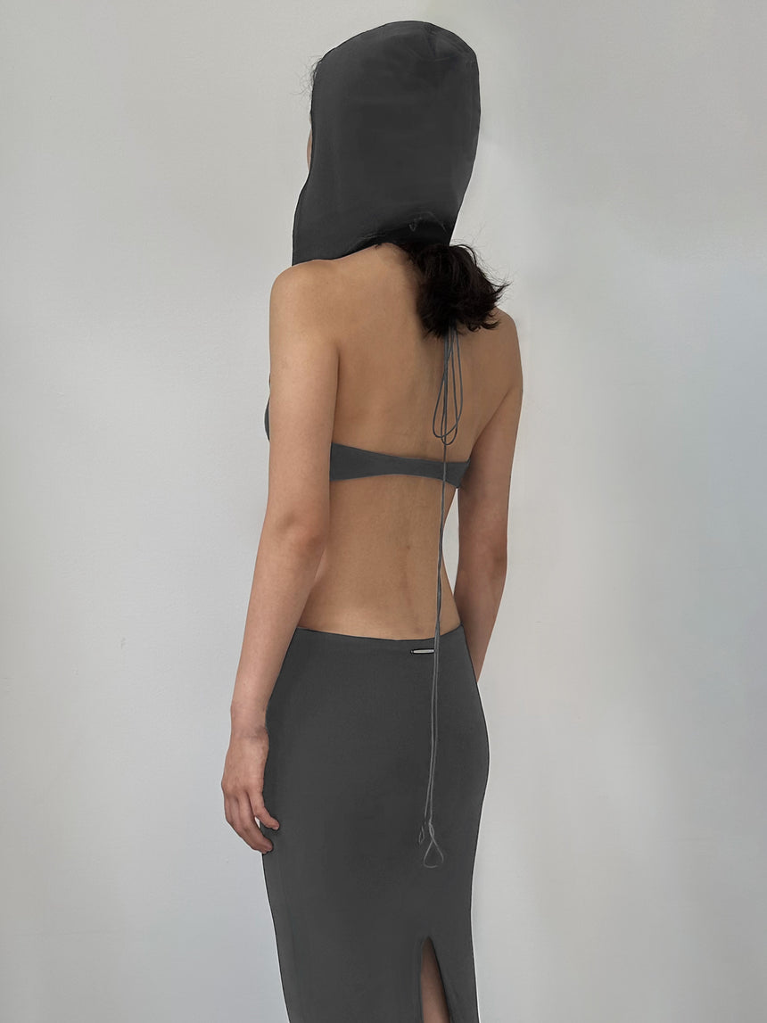 LOGO TAG TIE PILLAR SKIRT - GREY