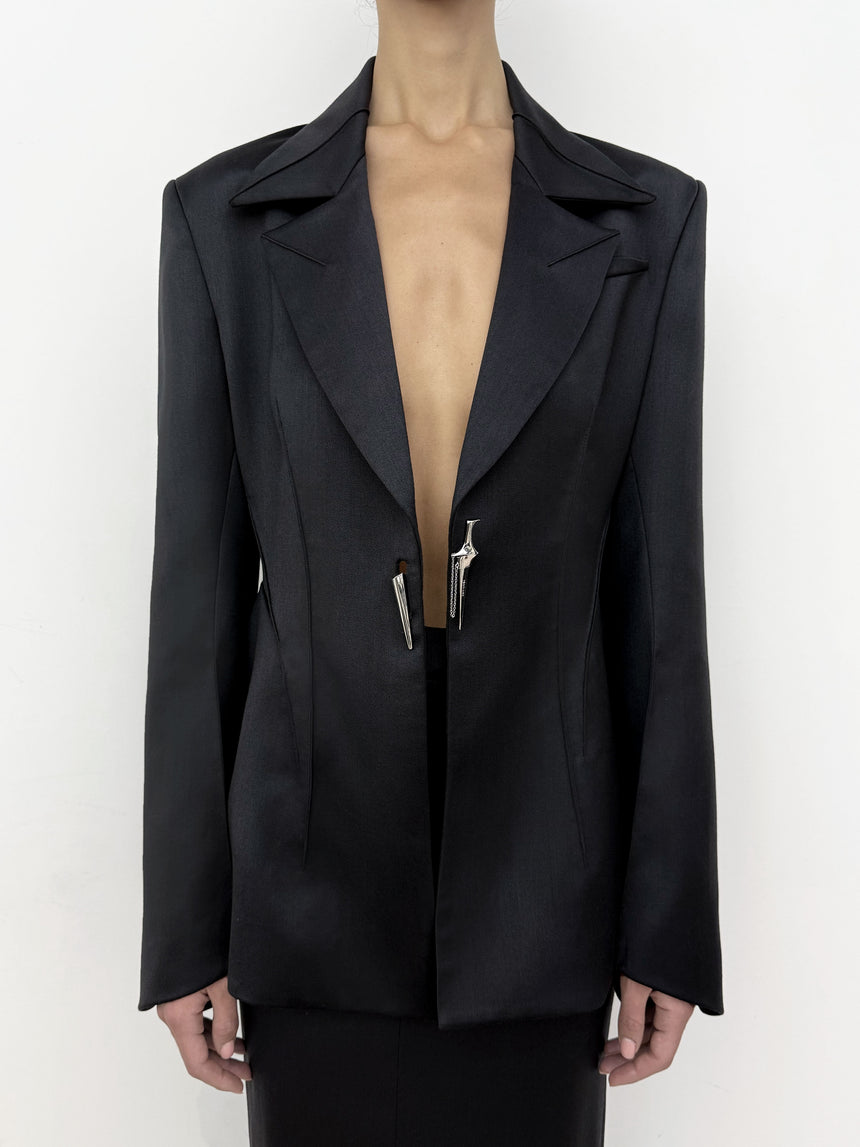 (SS26 PRE-ORDER) KNIFE SHEATH TAILORED BLAZER - BLACK