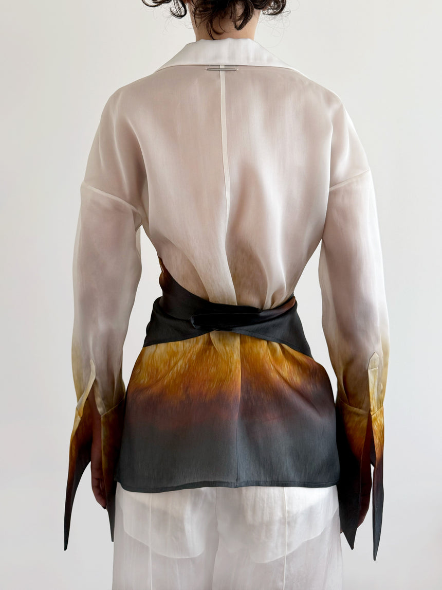(FW 25 Pre-order) RUST-EDGE SILK ORGANZA WRAP SHIRT - IVORY RUST