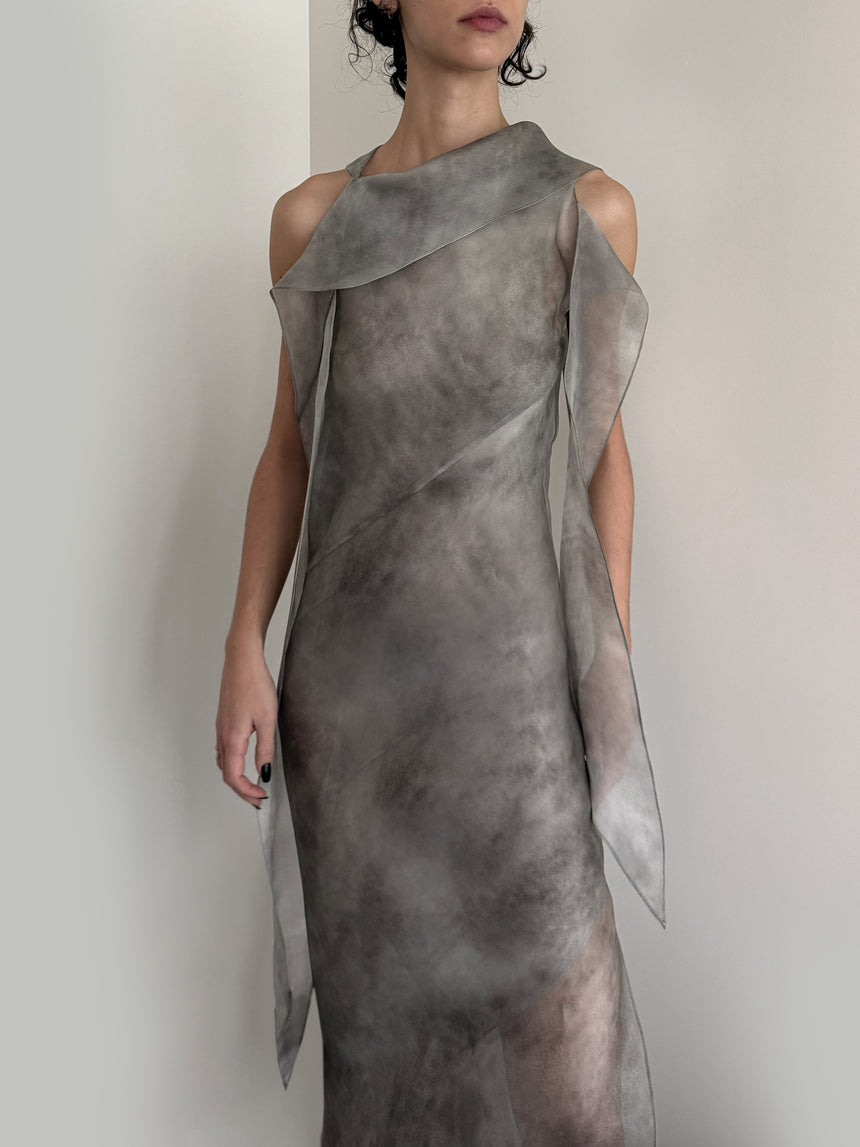 (FW25 Pre-order) SILK BIAS SCARF MAXI DRESS - FOG GREY