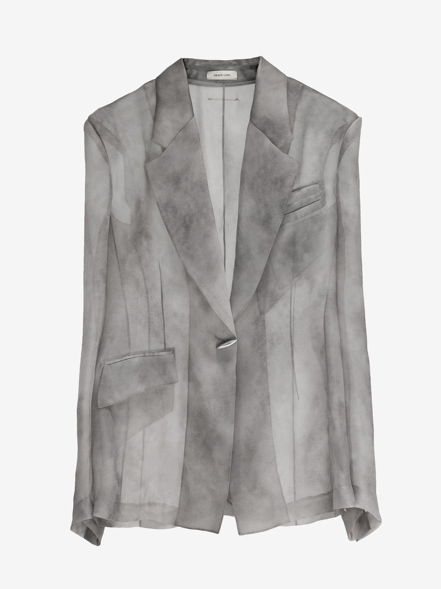 TAILORED BLAZER IN SILK ORGANZA - FOG GREY (Pre-Order)