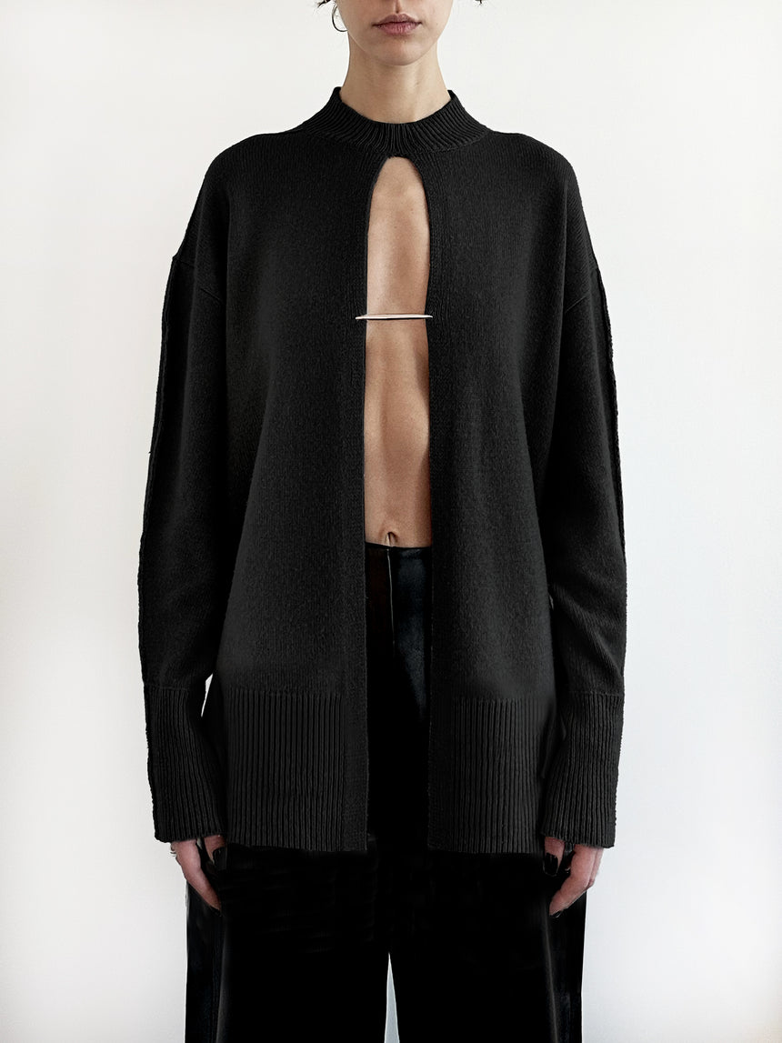 CASHMERE VERTEBRAE OVERSIZED SWEATER - BLACK