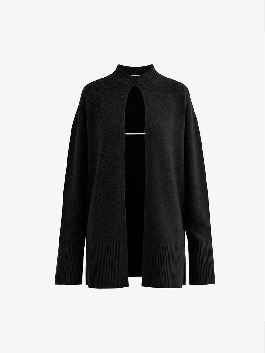 CASHMERE VERTEBRAE OVERSIZED SWEATER - BLACK