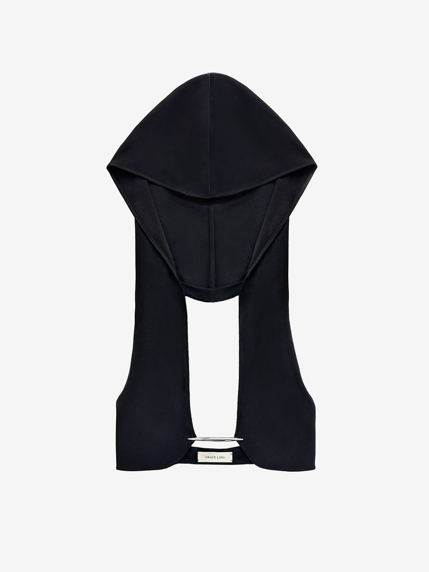 VERTEBRAE HALTER HOOD BRALETTE - BLACK