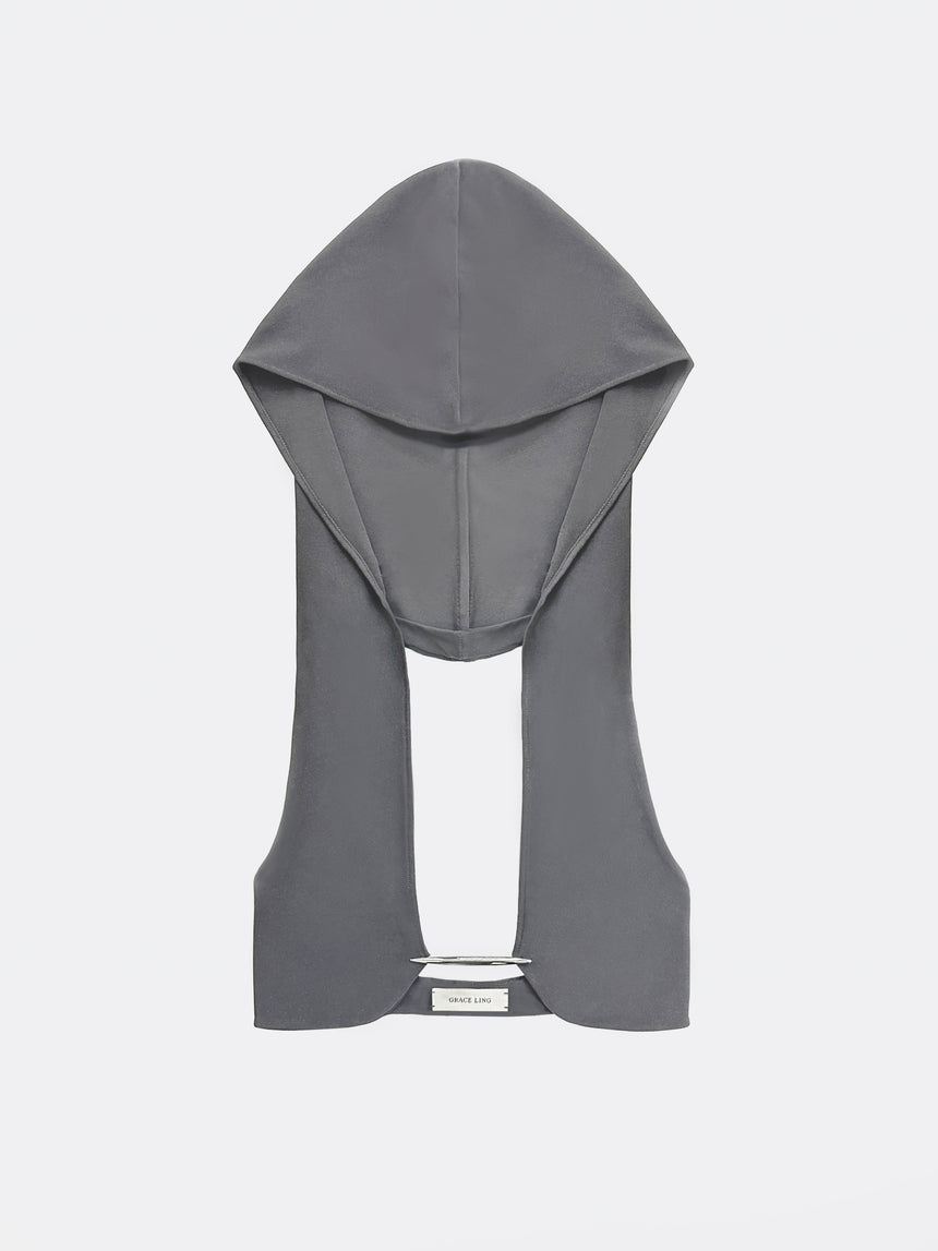 VERTEBRAE HALTER HOOD BRALETTE - GREY