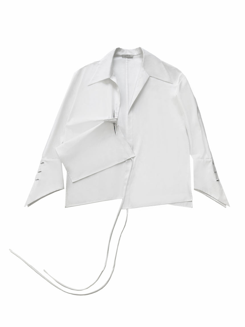 PIERCED DAGGER OVERSIZED WRAP SHIRT - WHITE