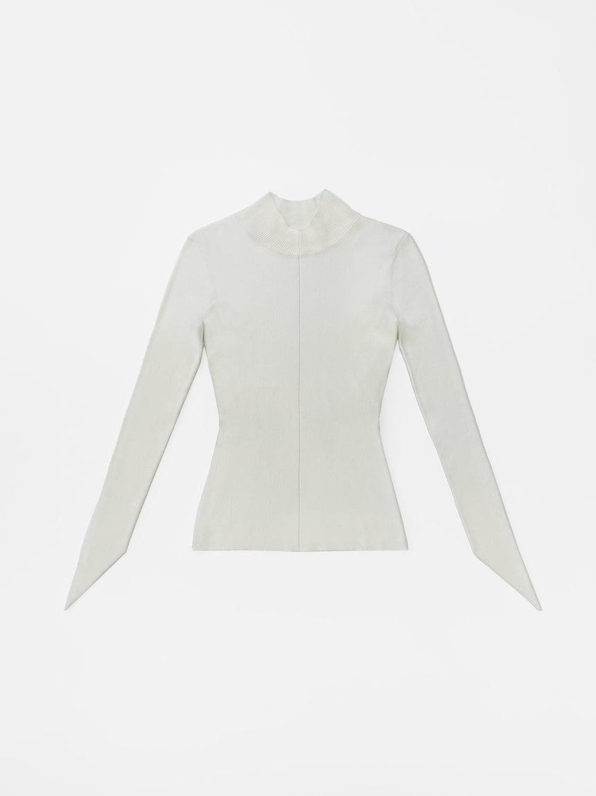 ANGULAR RIBBED-KNIT MOCK NECK TOP - IVORY